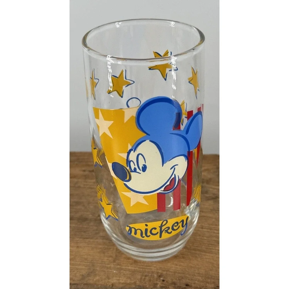 Mickey Mouse Drinking Glass Anchor Hocking Disney Yellow‎ Stars 16 oz Vintage